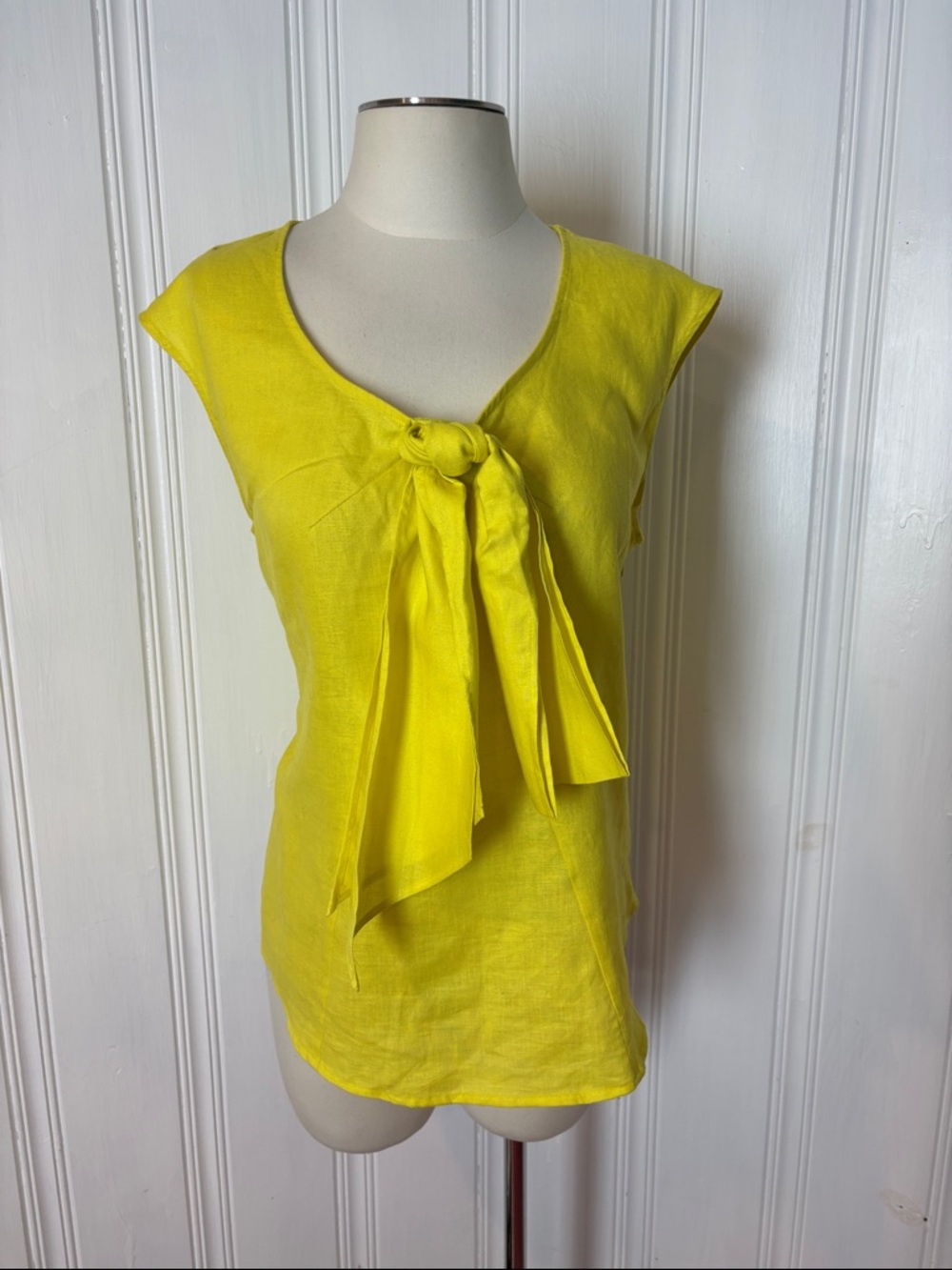 RICHARD MALCOLM 100% Linen Bright Yellow Asymmetrical Bow Blouse - Size XL